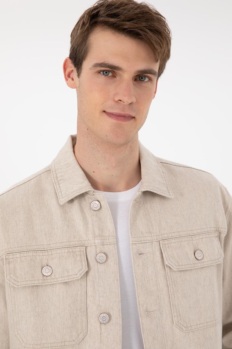 Erkek Bej Jean Gömlek - 50289547009