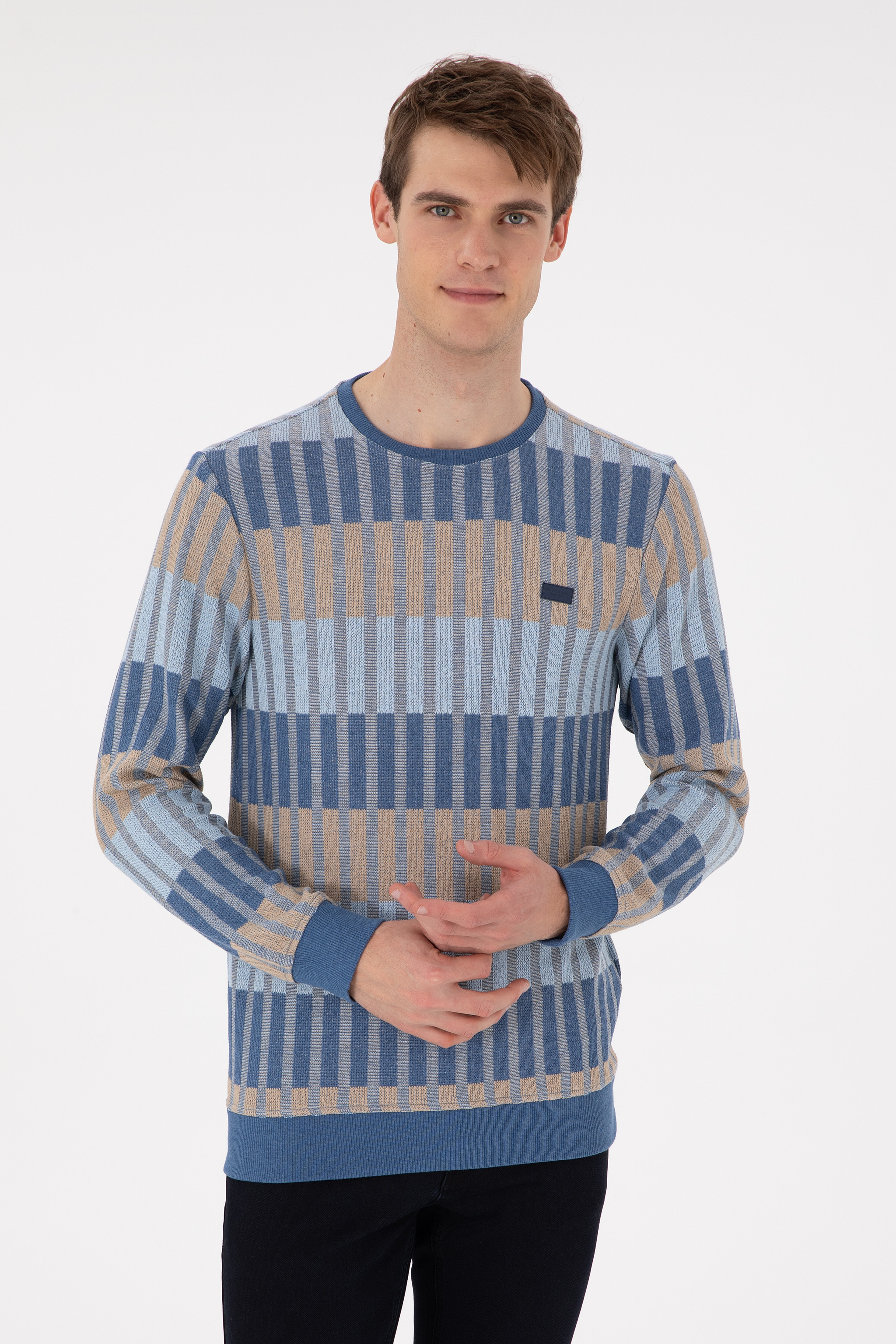 Erkek Regular Fit Bisiklet Yaka Krem Sweatshirt - Image 1