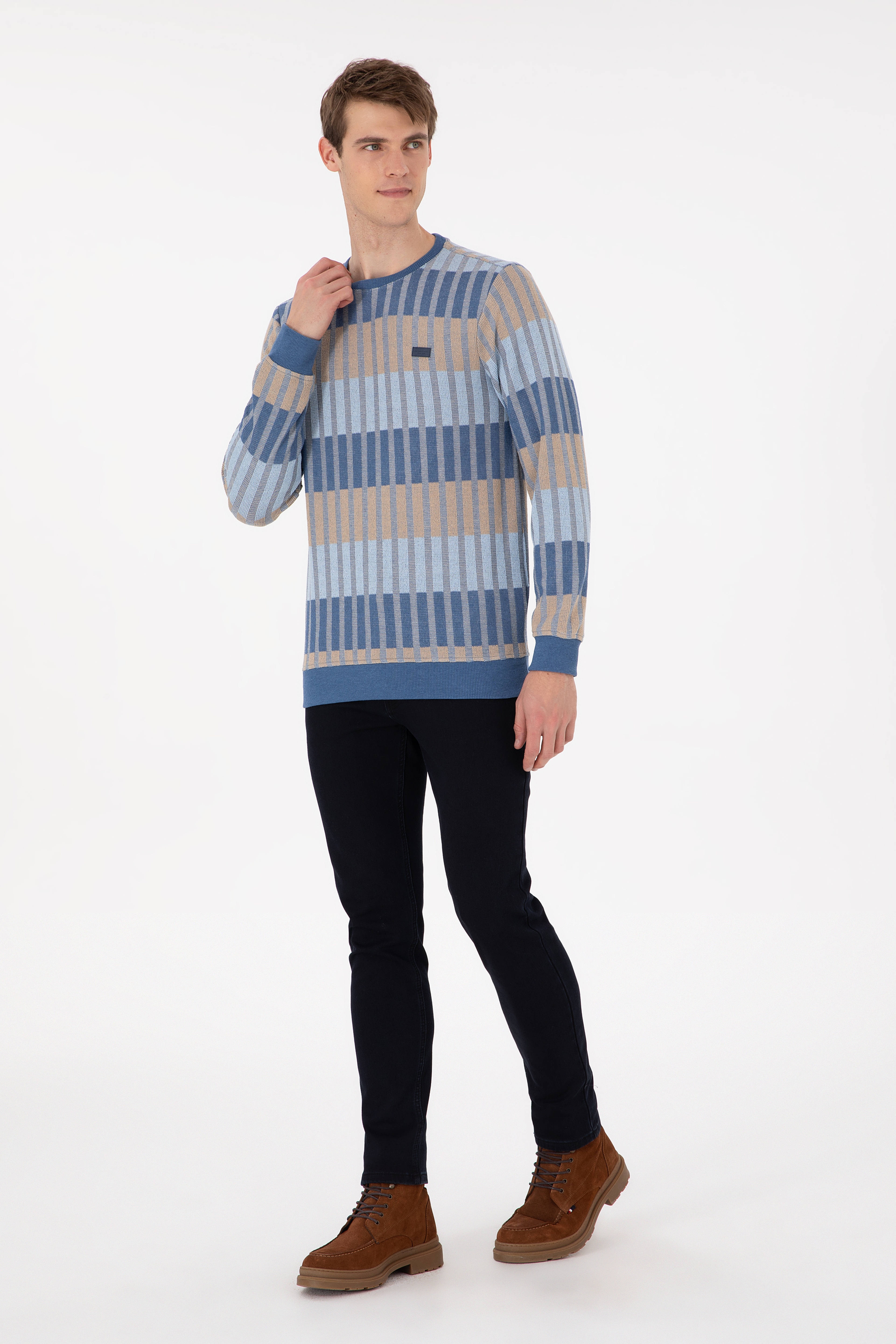 Erkek Regular Fit Bisiklet Yaka Krem Sweatshirt