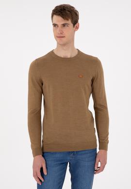 Erkek Slim Fit Bisiklet Yaka Haki Melanj Kazak - 50297040020