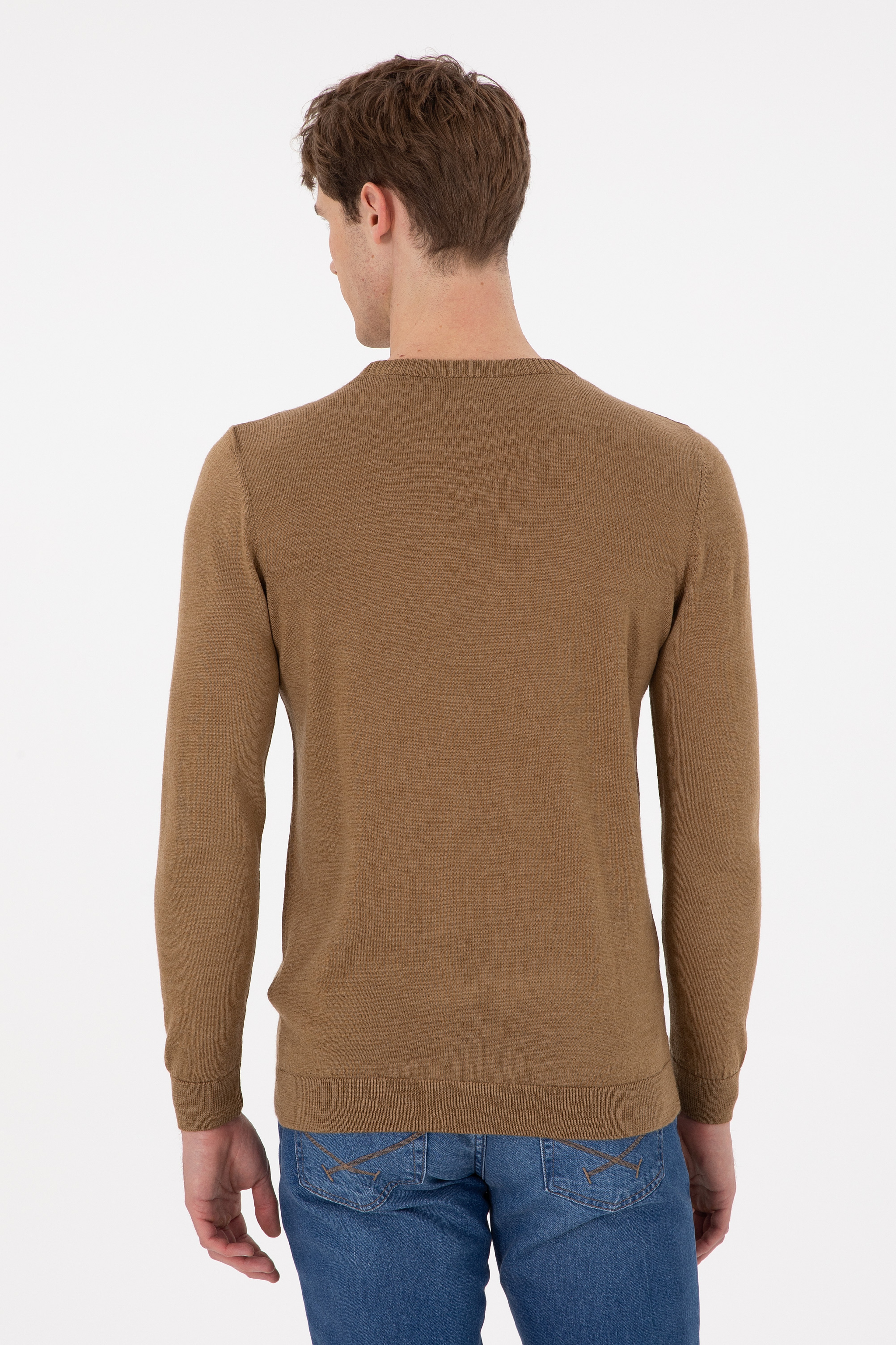 Erkek Slim Fit Bisiklet Yaka Haki Melanj Kazak