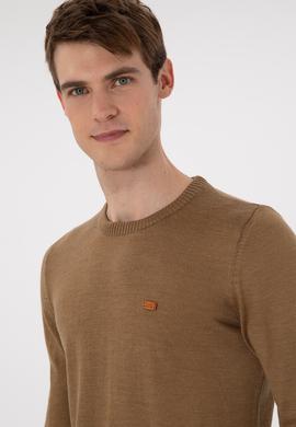 Erkek Slim Fit Bisiklet Yaka Haki Melanj Kazak - 50297040020