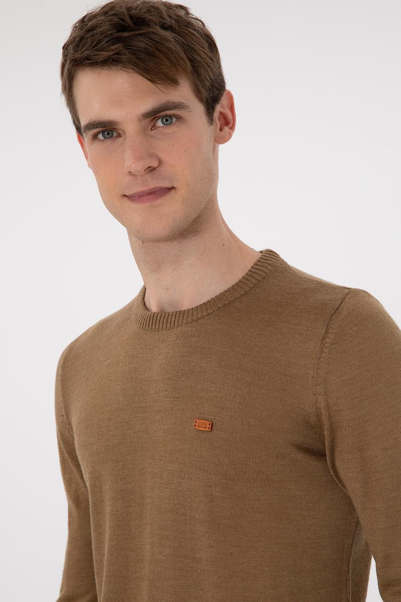 Erkek Slim Fit Bisiklet Yaka Haki Melanj Kazak - 50297040020