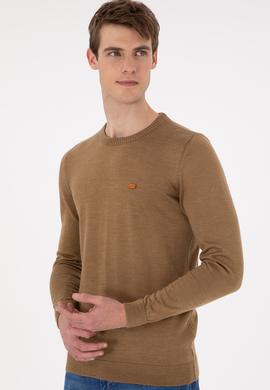 Erkek Slim Fit Bisiklet Yaka Haki Melanj Kazak - 50297040020