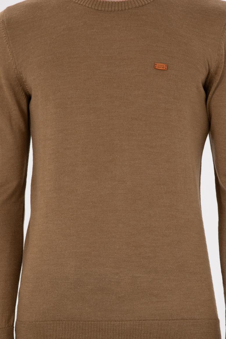 Erkek Slim Fit Bisiklet Yaka Haki Melanj Kazak - 50297040020