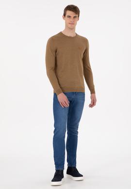Erkek Slim Fit Bisiklet Yaka Haki Melanj Kazak - 50297040020