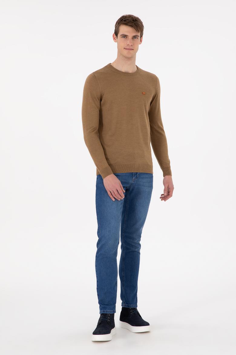 Erkek Slim Fit Bisiklet Yaka Haki Melanj Kazak - 50297040020