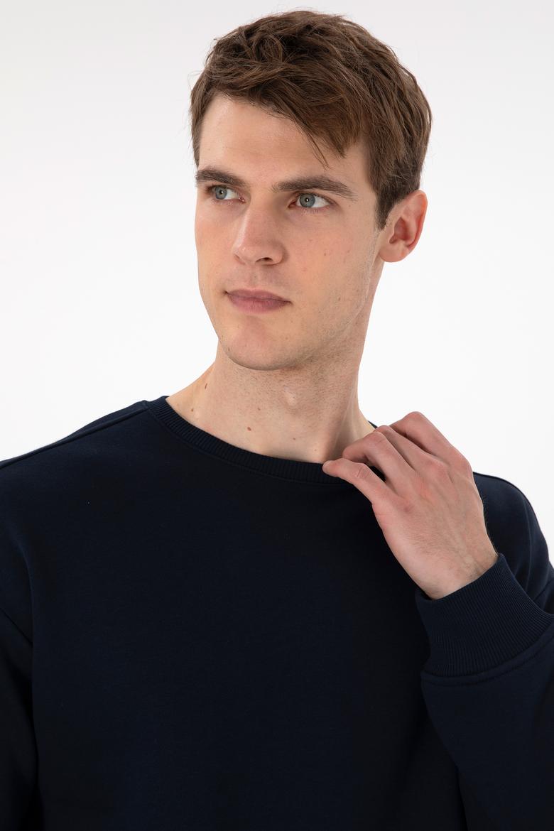 Erkek Comfort Fit Bisiklet Yaka Lacivert Sweatshirt - 50293438019