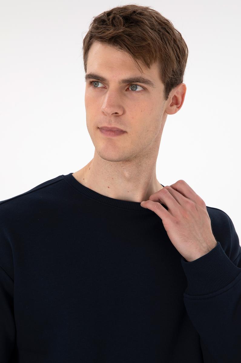 Erkek Comfort Fit Bisiklet Yaka Lacivert Sweatshirt