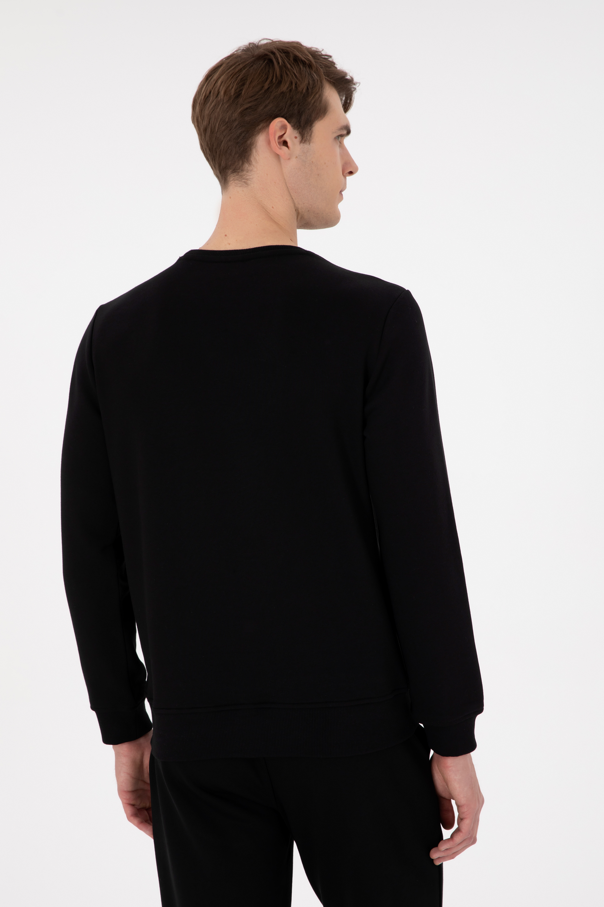 Erkek Regular Fit Bisiklet Yaka Siyah Sweatshirt - Image 5