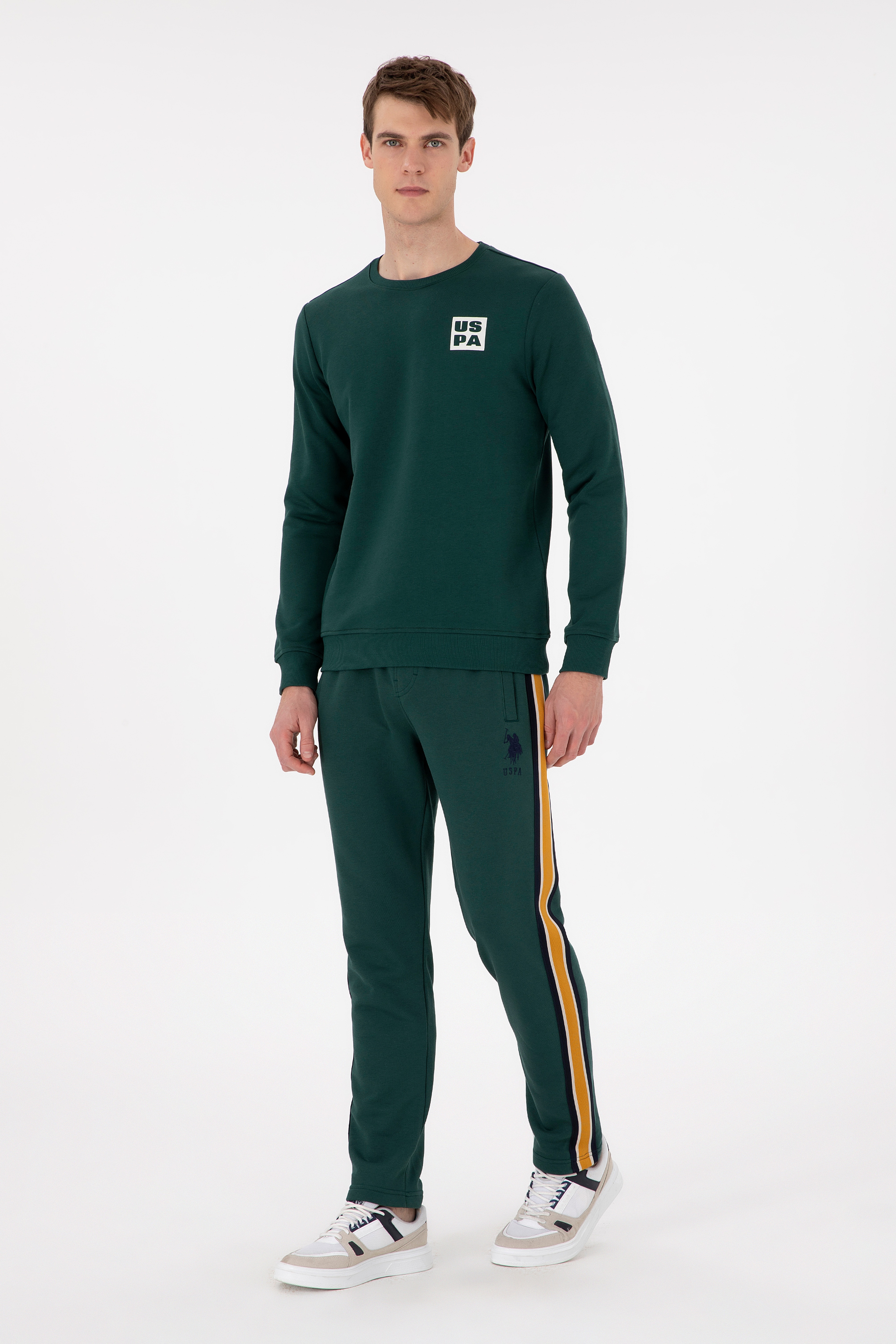 Erkek Regular Fit Bisiklet Yaka Koyu Yeşil Sweatshirt