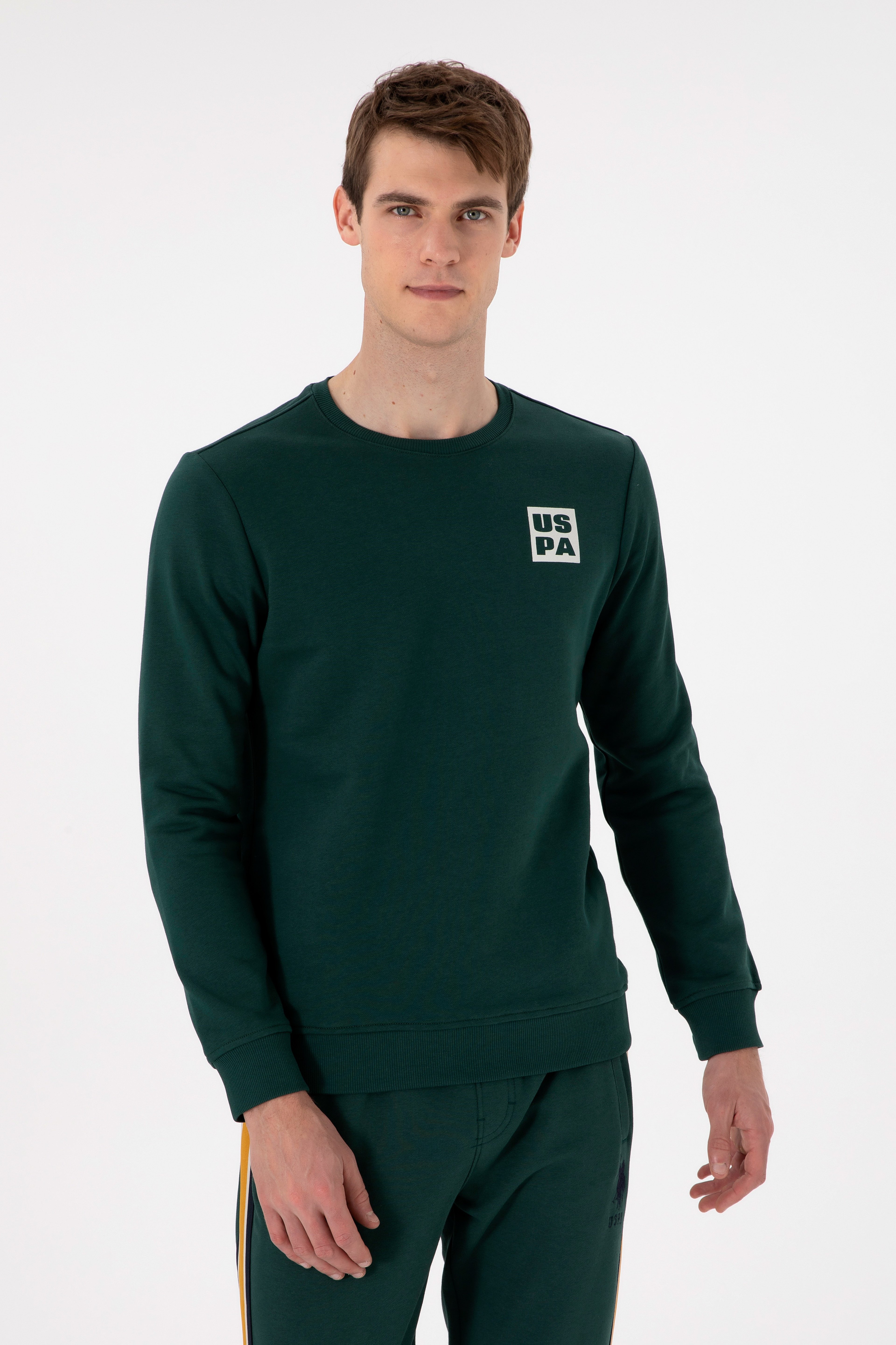 Erkek Regular Fit Bisiklet Yaka Koyu Yeşil Sweatshirt - Image 1