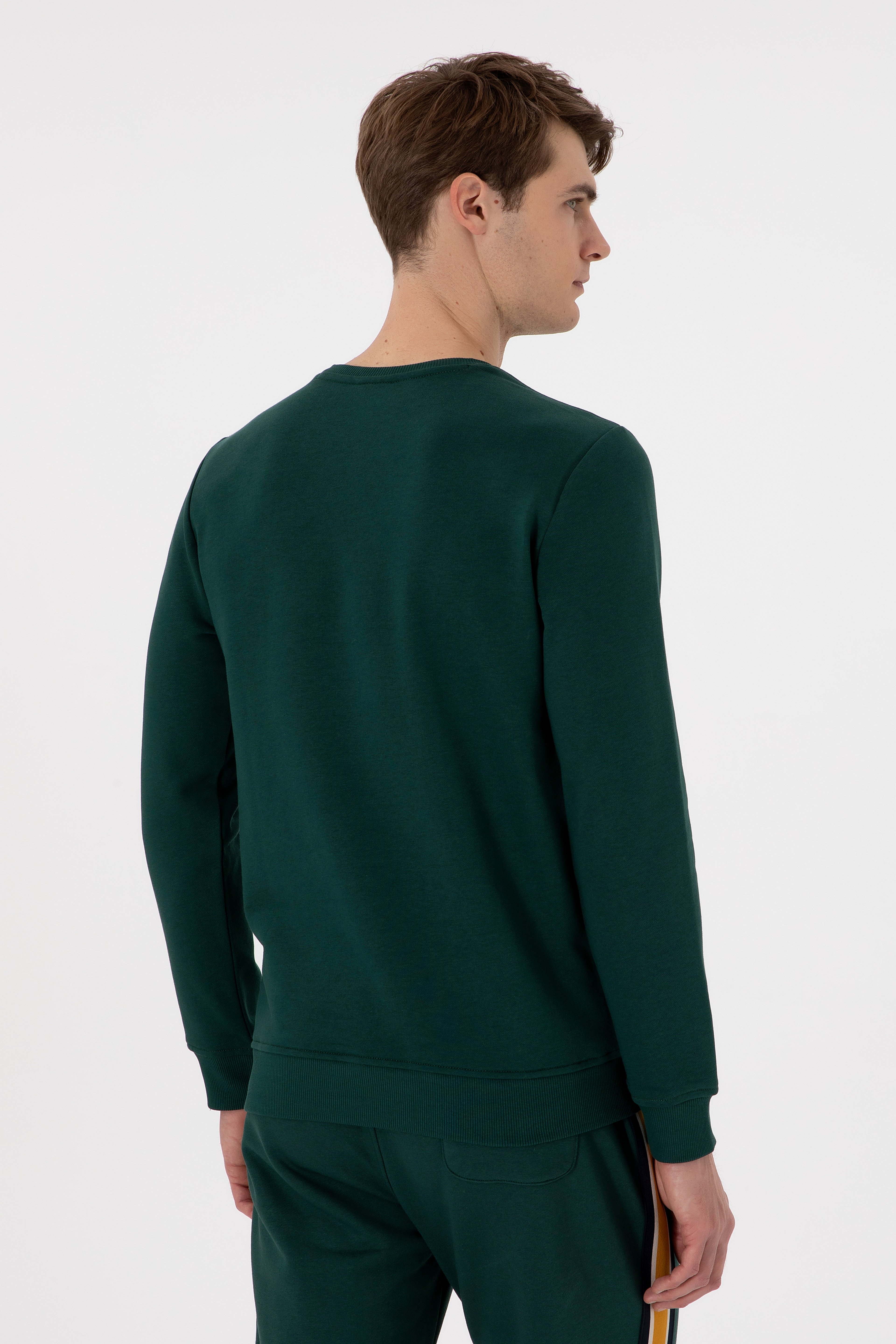 Erkek Regular Fit Bisiklet Yaka Koyu Yeşil Sweatshirt