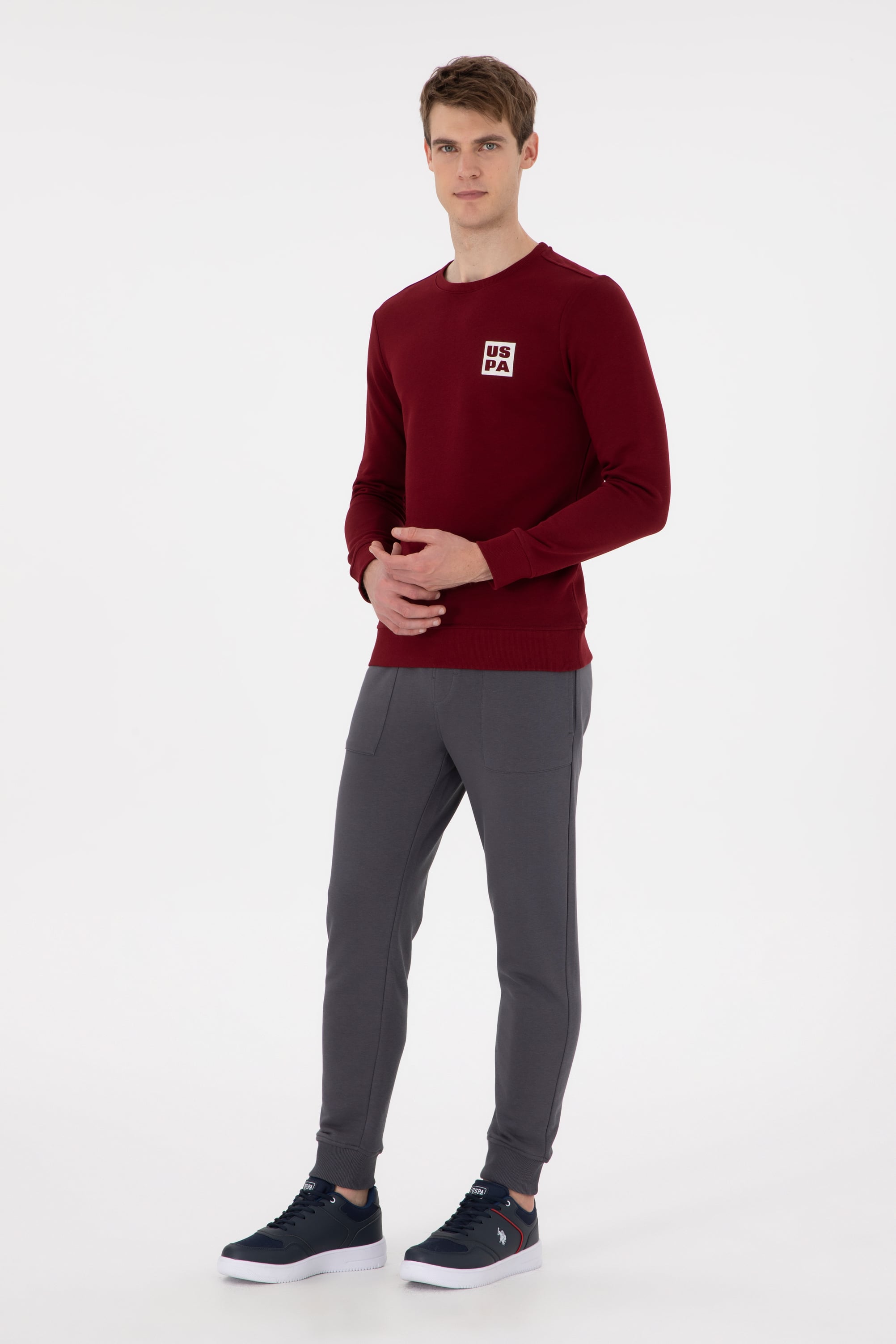 Erkek Regular Fit Bisiklet Yaka Bordo Sweatshirt - Image 4