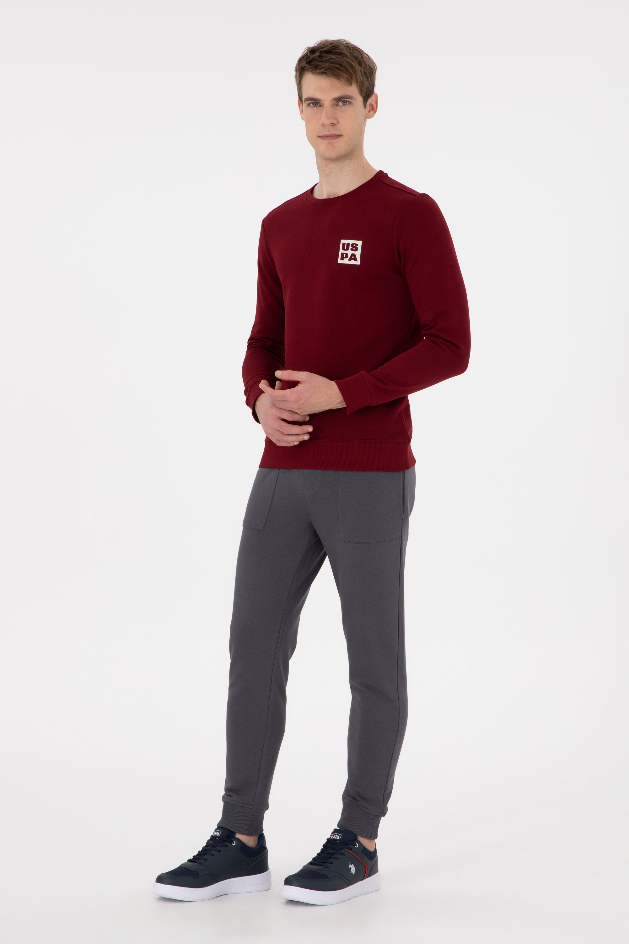 Erkek Regular Fit Bisiklet Yaka Bordo Sweatshirt