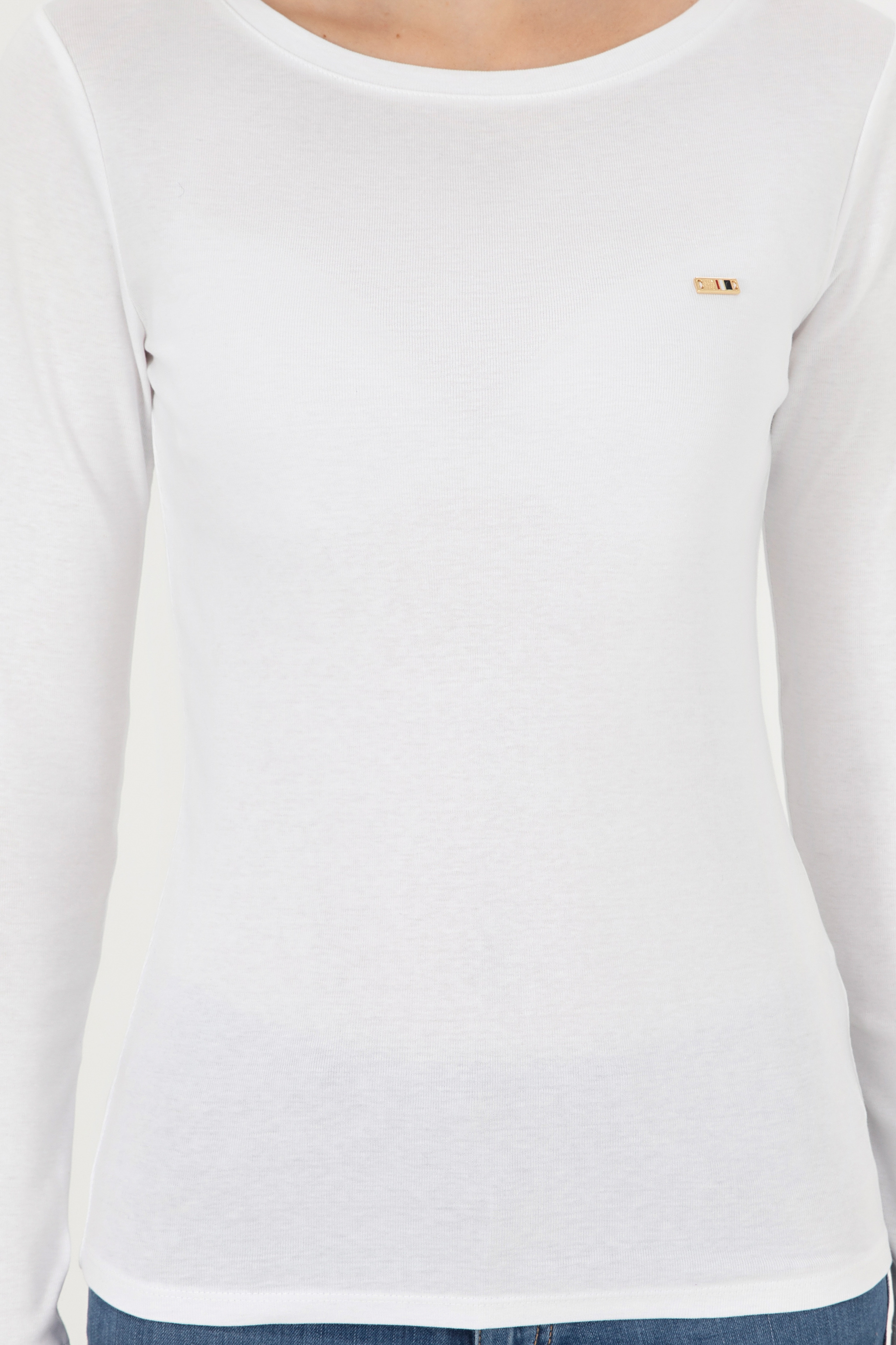 Kadın Beyaz Bisiklet Yaka Sweatshirt - Image 6
