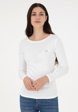 Kadın Beyaz Bisiklet Yaka Sweatshirt - 50297870004