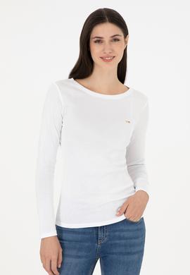 Kadın Beyaz Bisiklet Yaka Sweatshirt - 50297870004