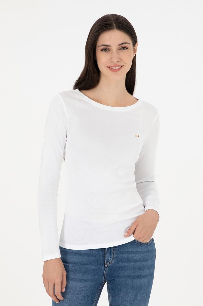 Kadın Beyaz Bisiklet Yaka Sweatshirt