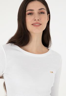 Kadın Beyaz Bisiklet Yaka Sweatshirt - 50297870004