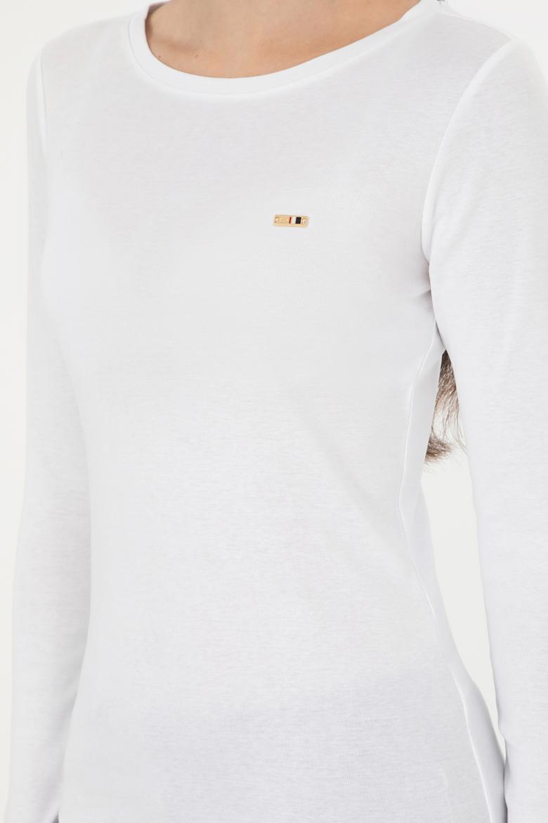 Kadın Beyaz Bisiklet Yaka Sweatshirt - 50297870004