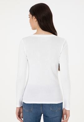 Kadın Beyaz Bisiklet Yaka Sweatshirt - 50297870004