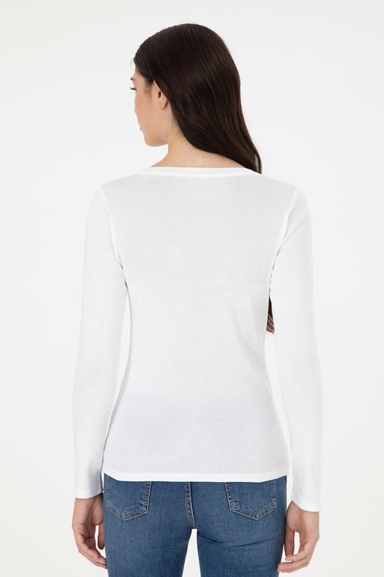 Kadın Beyaz Bisiklet Yaka Sweatshirt - 50297870004