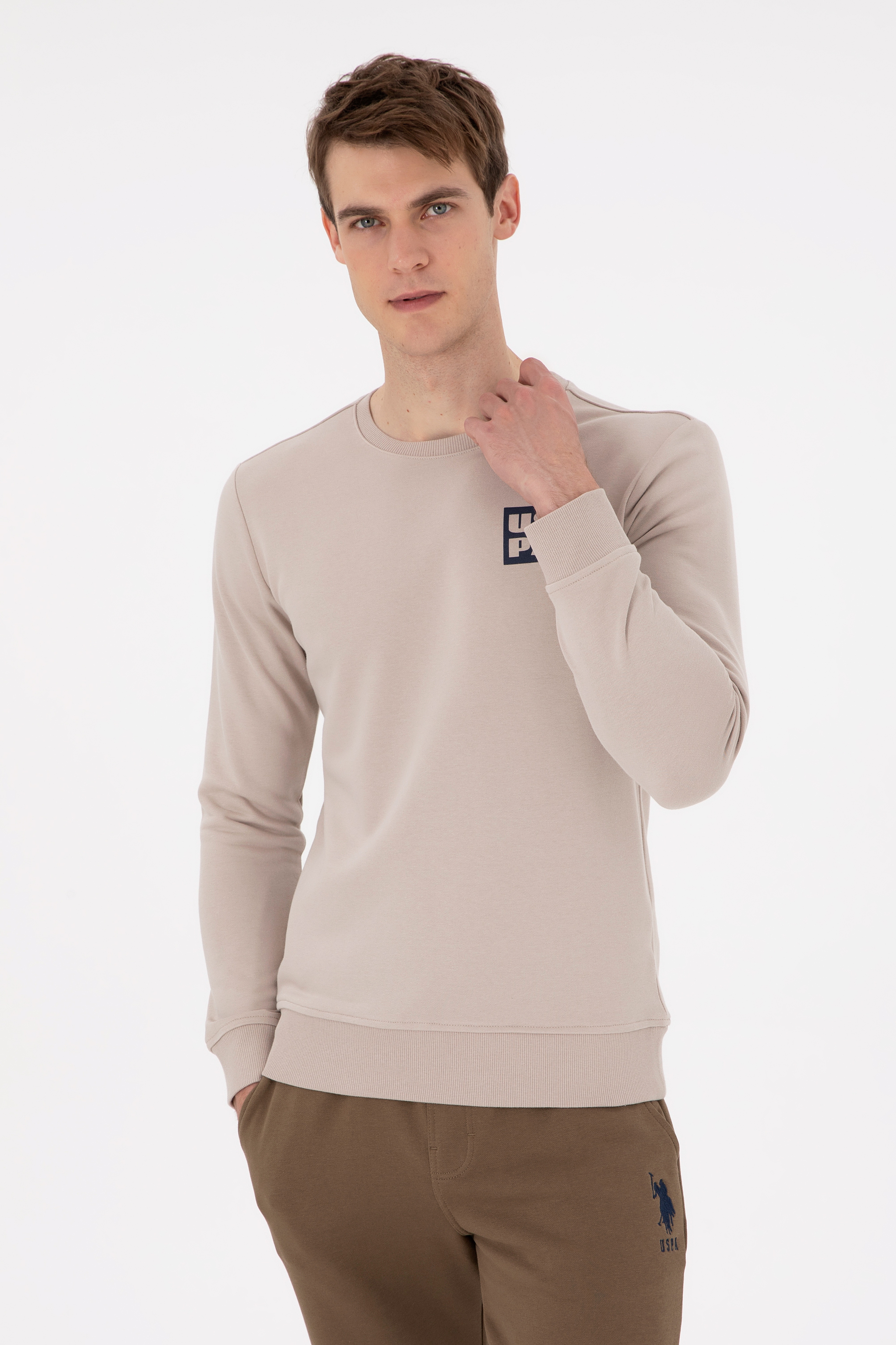 Erkek Regular Fit Bisiklet Yaka Taş Sweatshirt - Image 1
