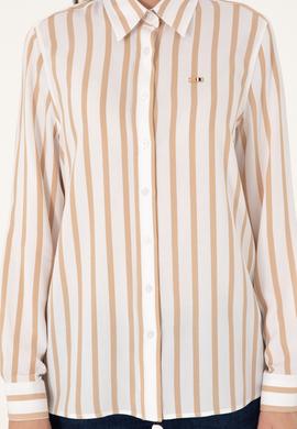 Kadın Beyaz Çizgili Uzun Kollu Gömlek - 50297122002