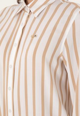 Kadın Beyaz Çizgili Uzun Kollu Gömlek - 50297122002