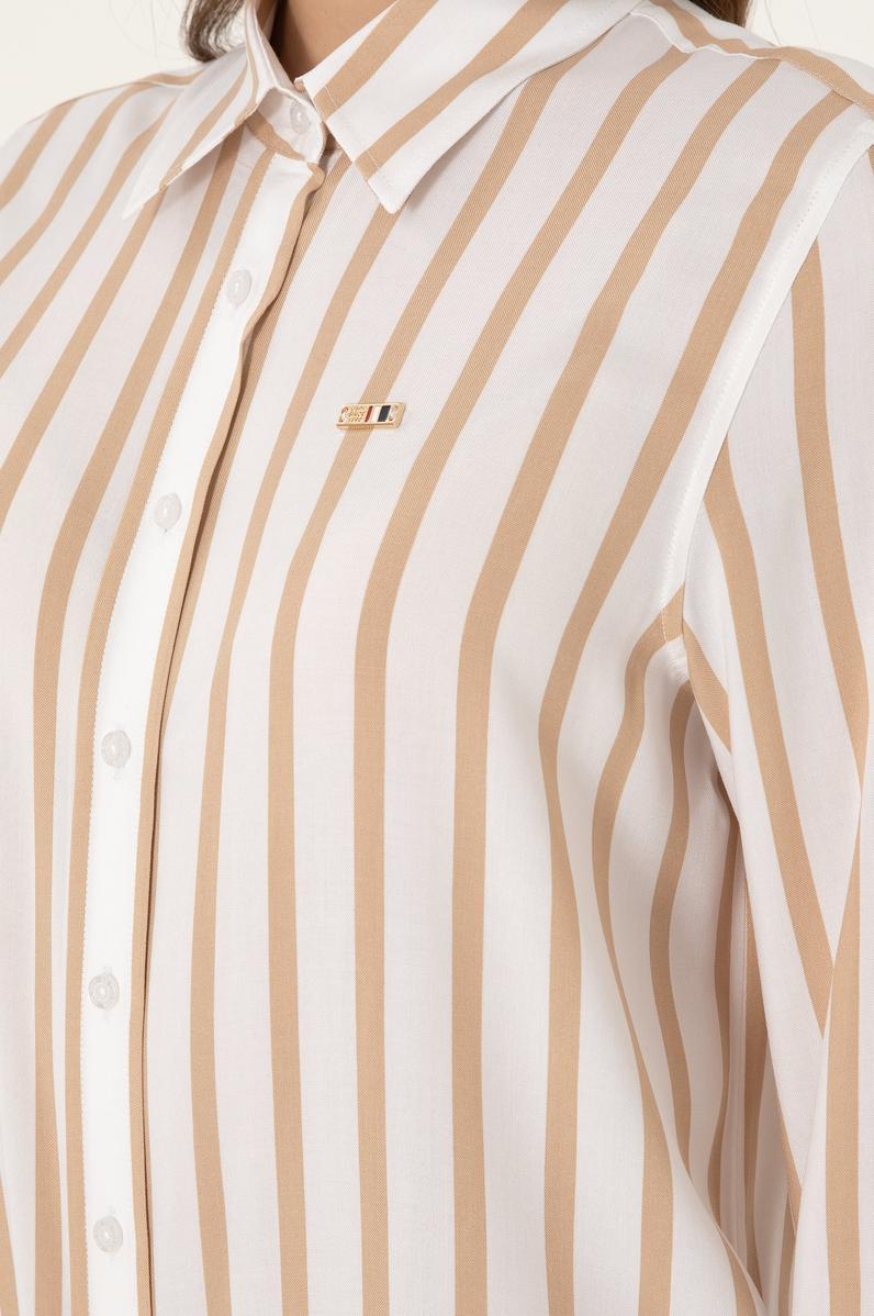 Kadın Beyaz Çizgili Uzun Kollu Gömlek