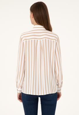 Kadın Beyaz Çizgili Uzun Kollu Gömlek - 50297122002
