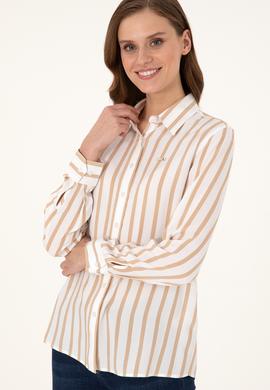 Kadın Beyaz Çizgili Uzun Kollu Gömlek - 50297122002