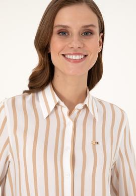 Kadın Beyaz Çizgili Uzun Kollu Gömlek - 50297122002
