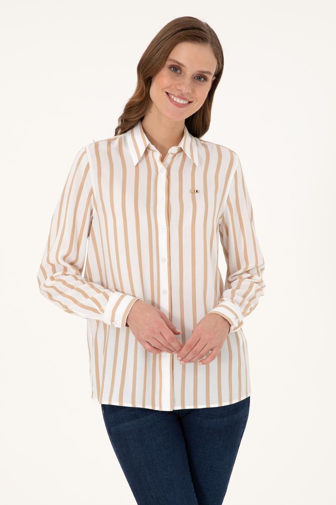 Kadın Beyaz Çizgili Uzun Kollu Gömlek