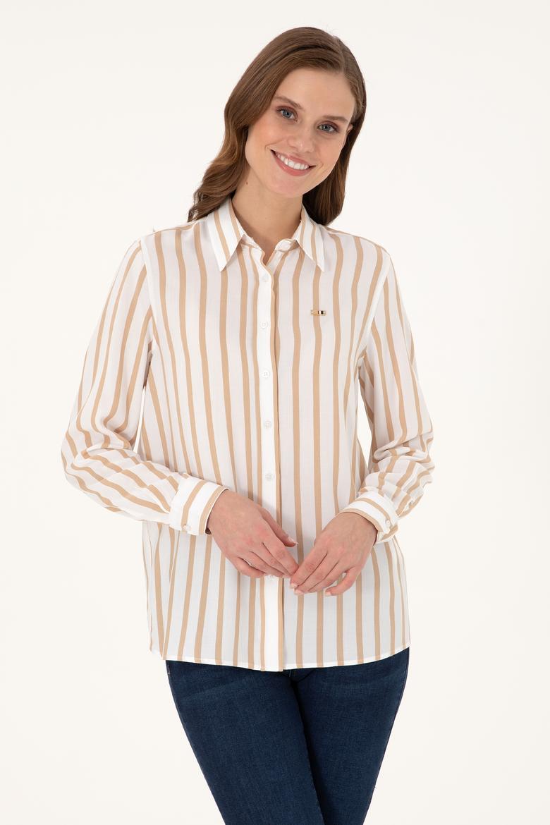 Kadın Beyaz Çizgili Uzun Kollu Gömlek