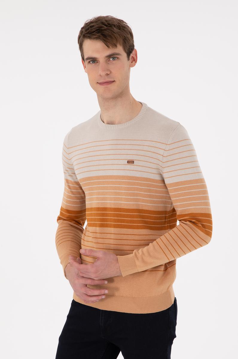 Erkek Slim Fit Bisiklet Yaka Camel Kazak