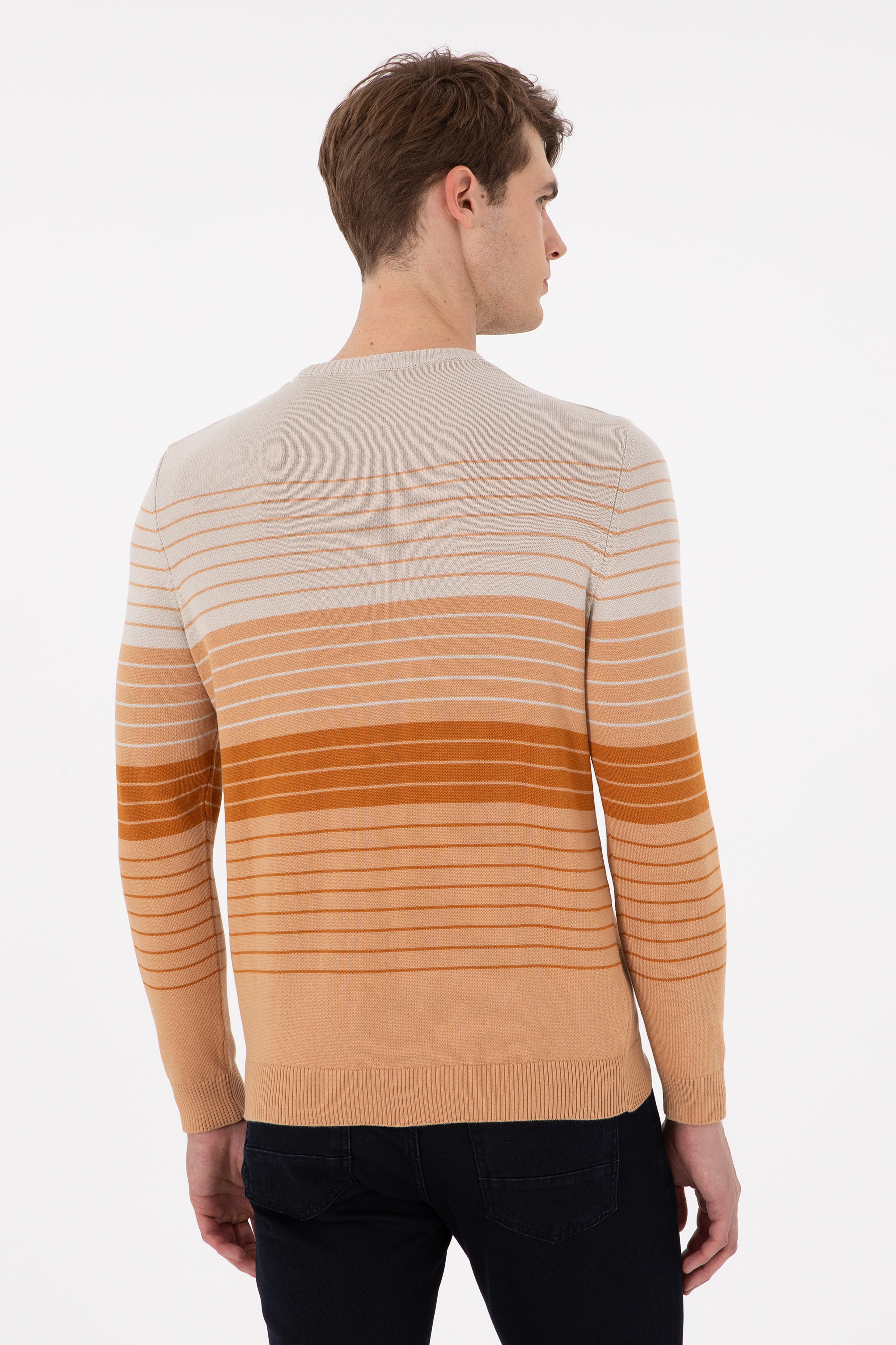 Erkek Slim Fit Bisiklet Yaka Camel Kazak - Image 5