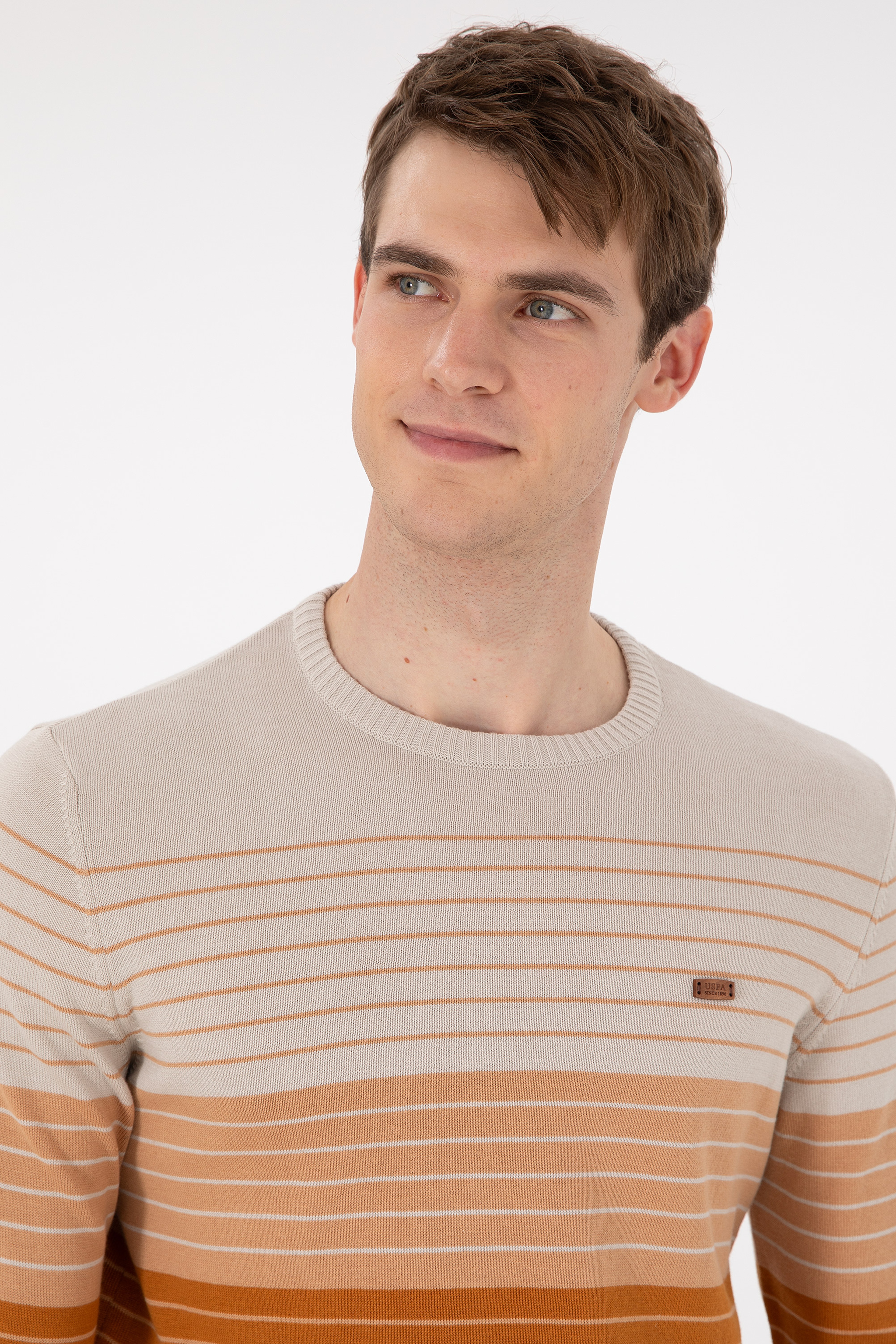 Erkek Slim Fit Bisiklet Yaka Camel Kazak - Image 2