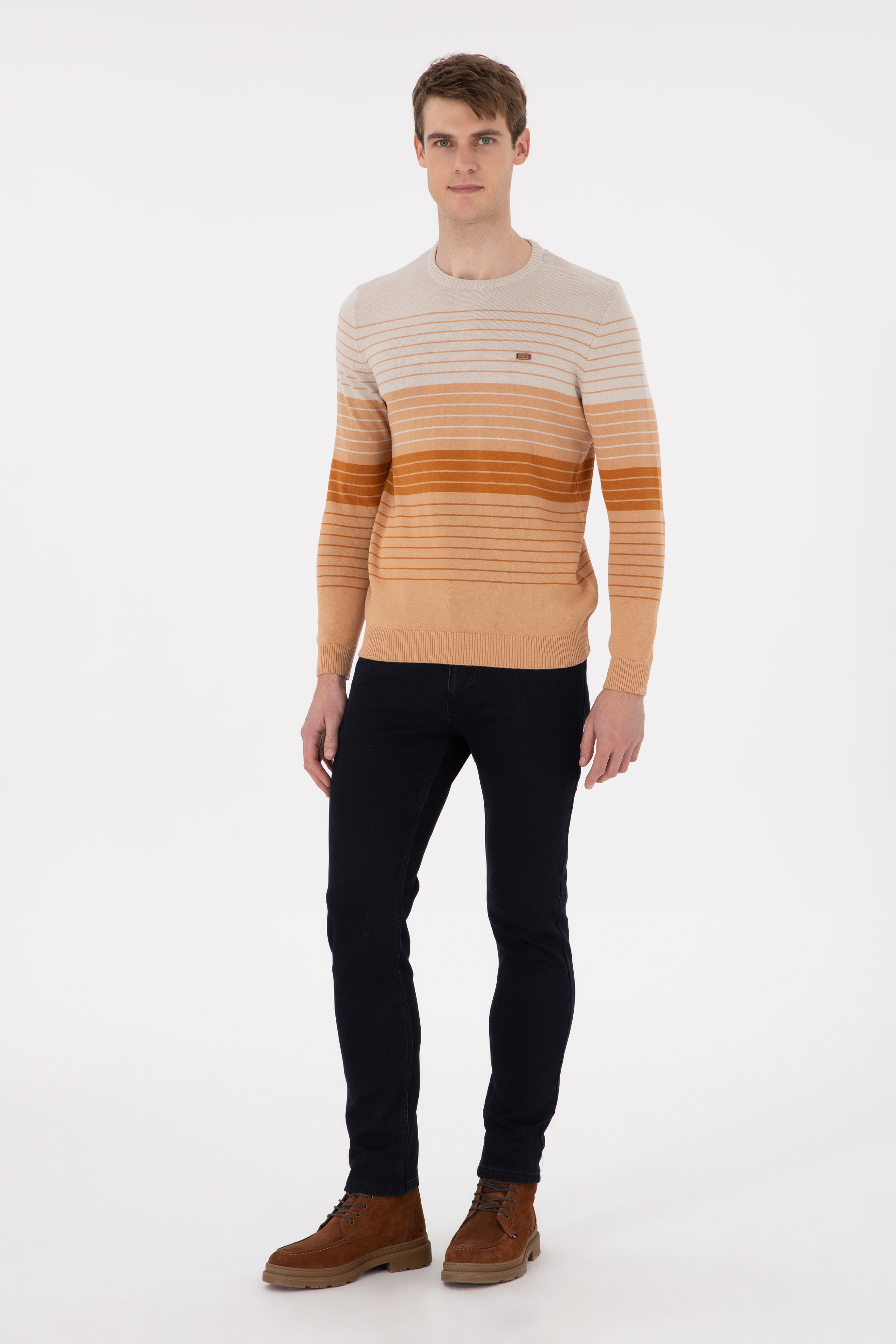 Erkek Slim Fit Bisiklet Yaka Camel Kazak - Image 4