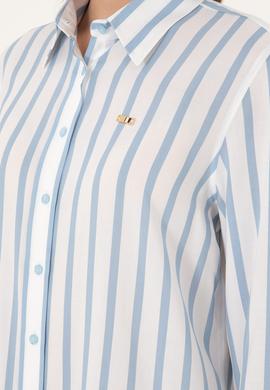 Kadın Açık Mavi Çizgili Uzun Kollu Gömlek - 50297122019