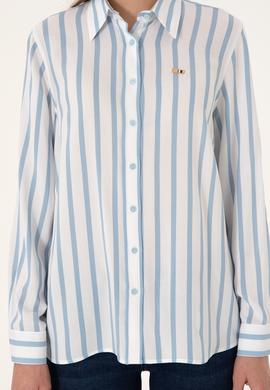 Kadın Açık Mavi Çizgili Uzun Kollu Gömlek - 50297122019