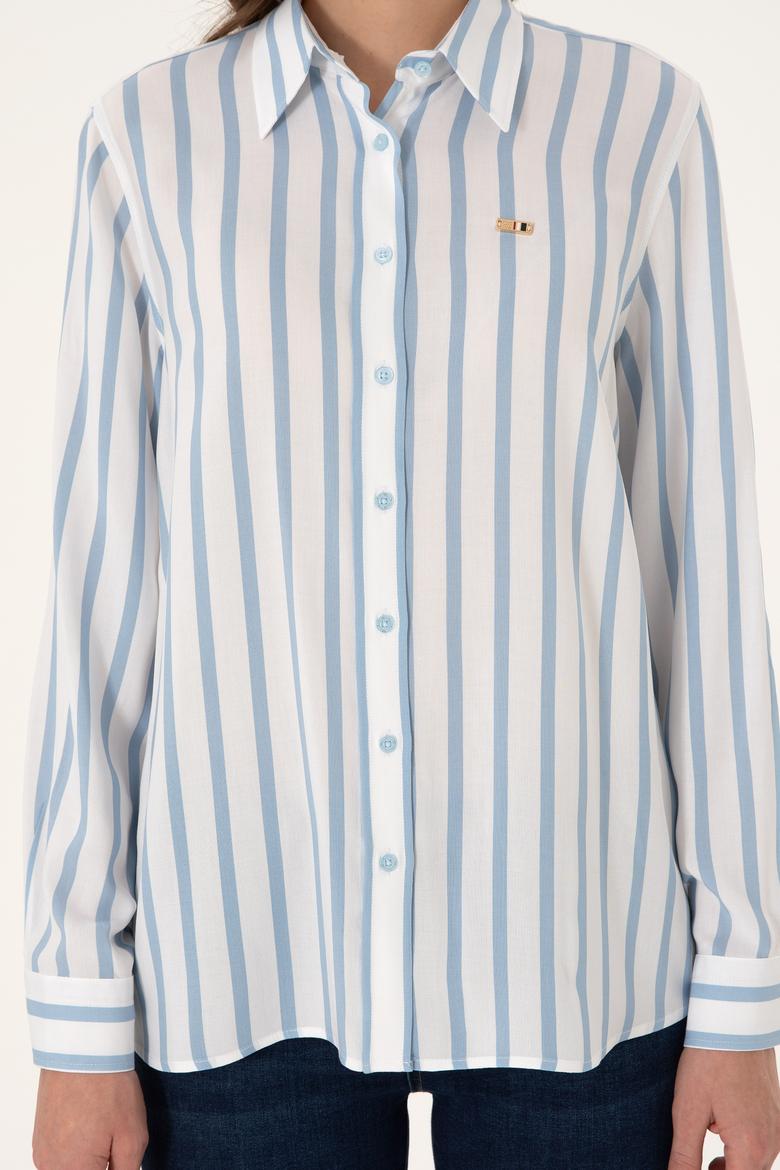 Kadın Açık Mavi Çizgili Uzun Kollu Gömlek - 50297122019