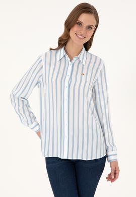Kadın Açık Mavi Çizgili Uzun Kollu Gömlek - 50297122019