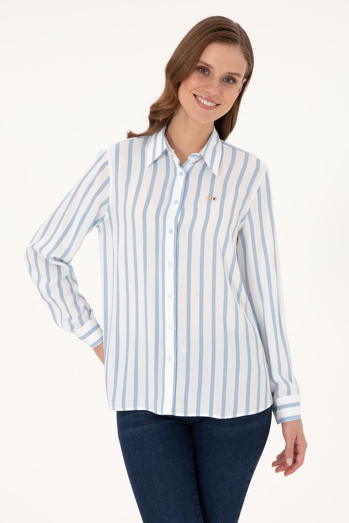 Kadın Açık Mavi Çizgili Uzun Kollu Gömlek