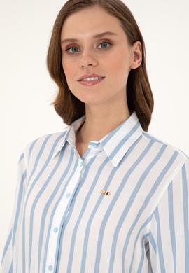 Kadın Açık Mavi Çizgili Uzun Kollu Gömlek - 50297122019