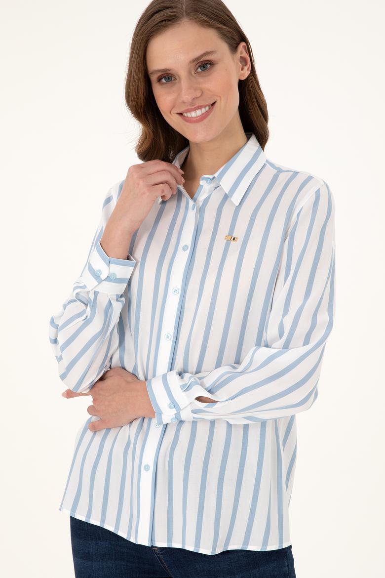 Kadın Açık Mavi Çizgili Uzun Kollu Gömlek - 50297122019