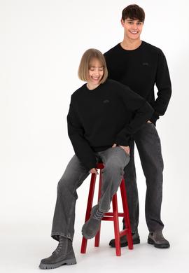 Erkek Bisiklet Yaka Siyah Basic Şardonlu Sweatshirt - 50295148093