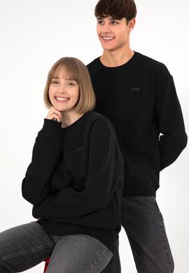 Erkek Bisiklet Yaka Siyah Basic Şardonlu Sweatshirt - 50295148093