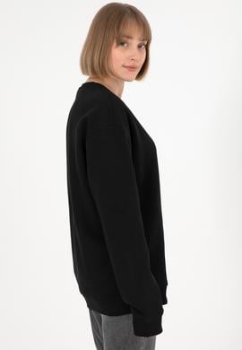 Erkek Bisiklet Yaka Siyah Basic Şardonlu Sweatshirt - 50295148093